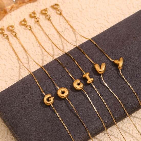 Imagen de 1 Unidad Recubrimiento al Vacío PVD Ecológico Sencillo 18K Oro Real Chapado Acero Inoxidable Letra Mayúscula Pulseras Para Mujeres 15cm longitud
