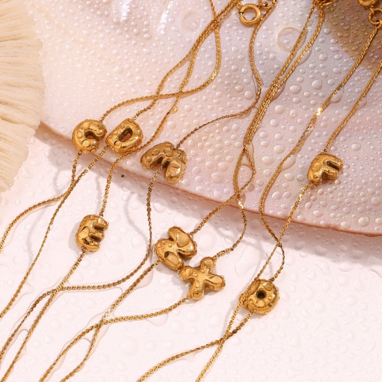 Imagen de 1 Unidad Recubrimiento al Vacío PVD Ecológico Sencillo 18K Oro Real Chapado Acero Inoxidable Letra Mayúscula Pulseras Para Mujeres 15cm longitud