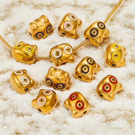 Immagine di 1 Piece Eco-friendly PVD Vacuum Plating 304 Stainless Steel Christmas Beads For DIY Jewelry Making 18K Gold Plated Enamel