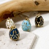 Picture of Brass Easter Day Charms 18K Gold Plated Egg Flower Vine Enamel Clear Cubic Zirconia 28mm x 15.5mm