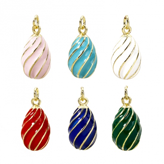 Изображение 1 Piece Brass Easter Day Charms 18K Gold Plated Egg Spiral Enamel 22mm x 11mm