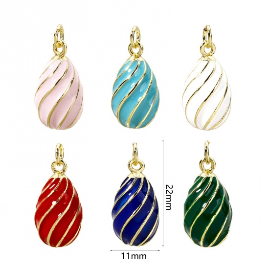 Изображение 1 Piece Brass Easter Day Charms 18K Gold Plated Egg Spiral Enamel 22mm x 11mm