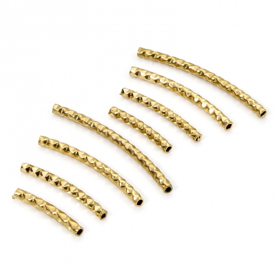 Picture of Eco-friendly 304 Stainless Steel Beads For DIY Jewelry Making 18K Gold Plated Curved Tube Texture