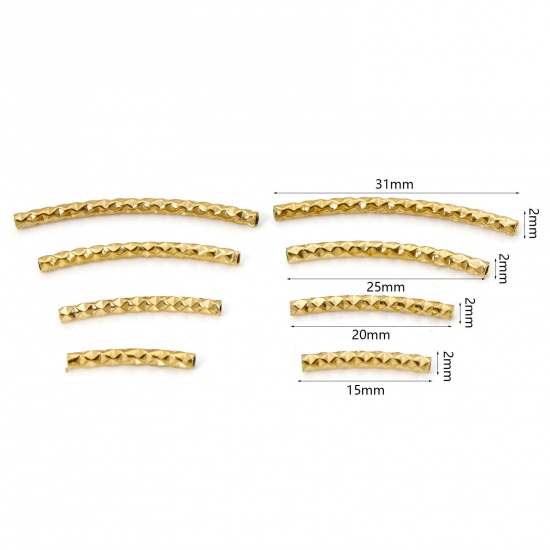 Picture of Eco-friendly 304 Stainless Steel Beads For DIY Jewelry Making 18K Gold Plated Curved Tube Texture