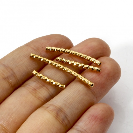 Picture of Eco-friendly 304 Stainless Steel Beads For DIY Jewelry Making 18K Gold Plated Curved Tube Texture