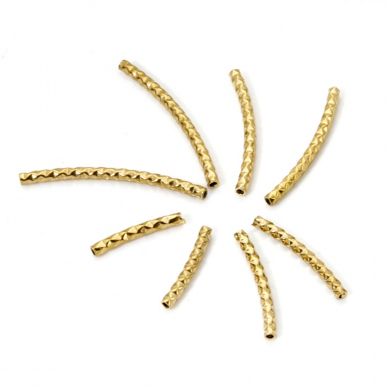 Picture of Eco-friendly 304 Stainless Steel Beads For DIY Jewelry Making 18K Gold Plated Curved Tube Texture