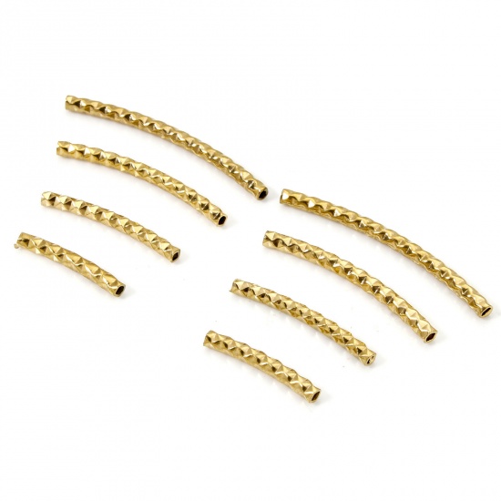 Picture of Eco-friendly 304 Stainless Steel Beads For DIY Jewelry Making 18K Gold Plated Curved Tube Texture