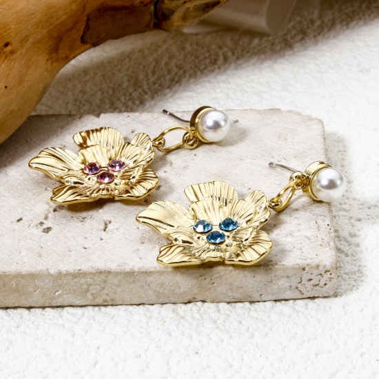 Immagine di 1 Pz Placcatura Sottovuoto PVD Ecologica 304 Acciaio Inossidabile Collezione Flora Ciondoli Fiore 14K Vero Oro Placcato Multicolore Strass 24mm x 24mm