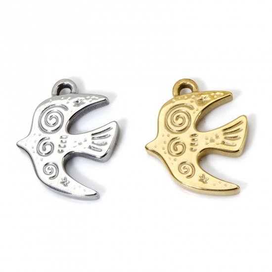 Picture of Eco-friendly PVD Vacuum Plating 304 Stainless Steel Charms Multicolor Swallow Bird Spiral 21mm x 16mm