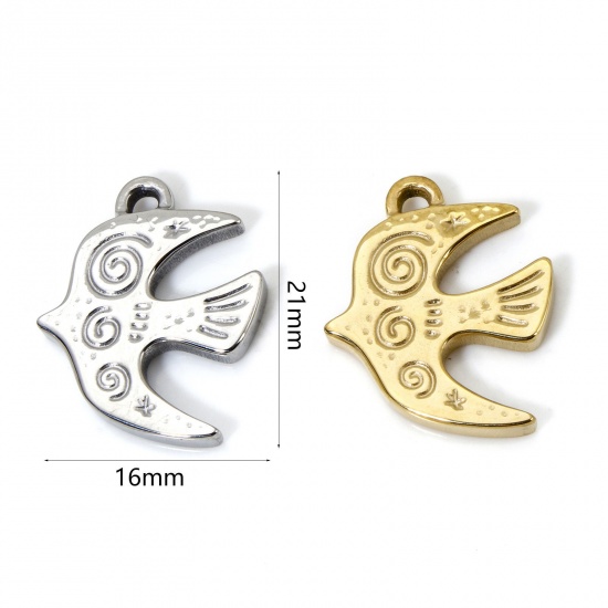 Picture of Eco-friendly PVD Vacuum Plating 304 Stainless Steel Charms Multicolor Swallow Bird Spiral 21mm x 16mm