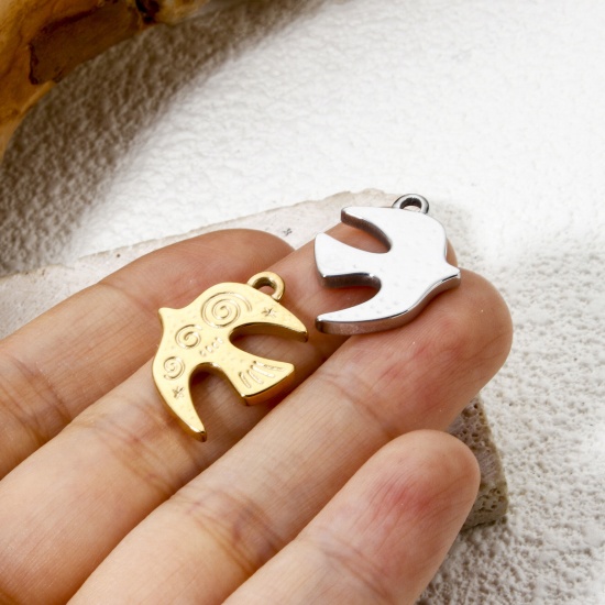 Picture of Eco-friendly PVD Vacuum Plating 304 Stainless Steel Charms Multicolor Swallow Bird Spiral 21mm x 16mm