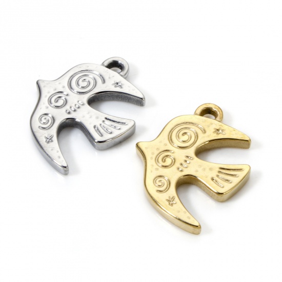 Picture of Eco-friendly PVD Vacuum Plating 304 Stainless Steel Charms Multicolor Swallow Bird Spiral 21mm x 16mm