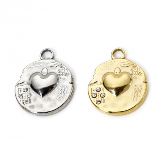 Bild von Umweltfreundliche PVD-Vakuumbeschichtung 304 Edelstahl Valentinstag Charms Rund Bunt Herz 20mm x 16mm