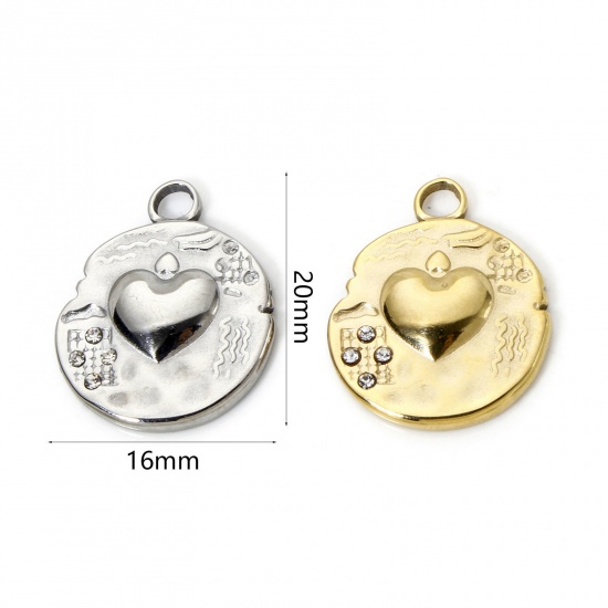 Bild von Umweltfreundliche PVD-Vakuumbeschichtung 304 Edelstahl Valentinstag Charms Rund Bunt Herz 20mm x 16mm