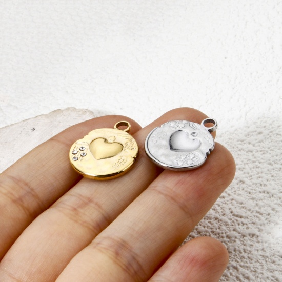 Bild von Umweltfreundliche PVD-Vakuumbeschichtung 304 Edelstahl Valentinstag Charms Rund Bunt Herz 20mm x 16mm