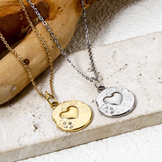 Bild von Umweltfreundliche PVD-Vakuumbeschichtung 304 Edelstahl Valentinstag Charms Rund Bunt Herz 20mm x 16mm