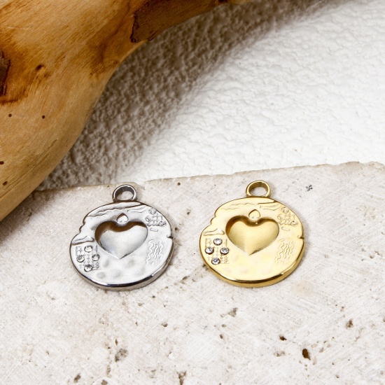 Bild von Umweltfreundliche PVD-Vakuumbeschichtung 304 Edelstahl Valentinstag Charms Rund Bunt Herz 20mm x 16mm