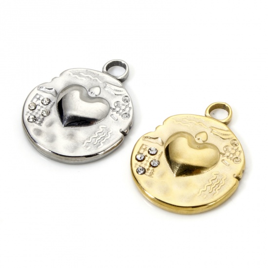 Bild von Umweltfreundliche PVD-Vakuumbeschichtung 304 Edelstahl Valentinstag Charms Rund Bunt Herz 20mm x 16mm