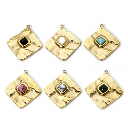 1 Unidad Recubrimiento al Vacío PVD Ecológico 304 Acero Inoxidable Colgantes Diamond 14K Oro Real Chapado Multicolor Con Cabochons de piedras preciosas sintéticas 24.5mm x 22mm 1 Unidad Recubrimiento al Vacío PVD Ecológico 304 Acero Inoxidable Colgantes Diamond 14K Oro Real Chapado Multicolor Con Cabochons de piedras preciosas sintéticas 24.5mm x 22mm