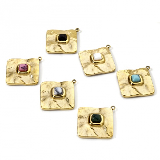 Imagen de 1 Unidad Recubrimiento al Vacío PVD Ecológico 304 Acero Inoxidable Colgantes Diamond 14K Oro Real Chapado Multicolor Con Cabochons de piedras preciosas sintéticas 24.5mm x 22mm