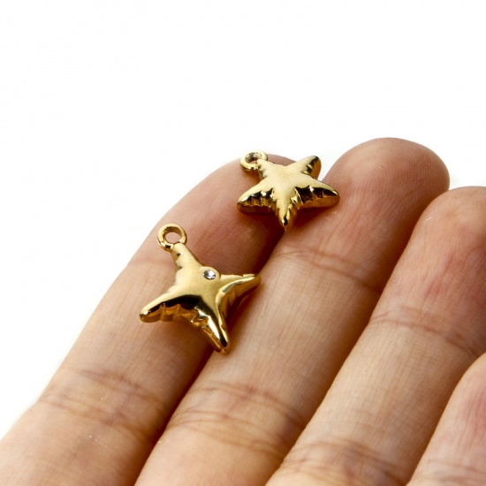 Picture of Eco-friendly PVD Vacuum Plating 304 Stainless Steel Galaxy Charms 18K Real Gold Plated Star 3D