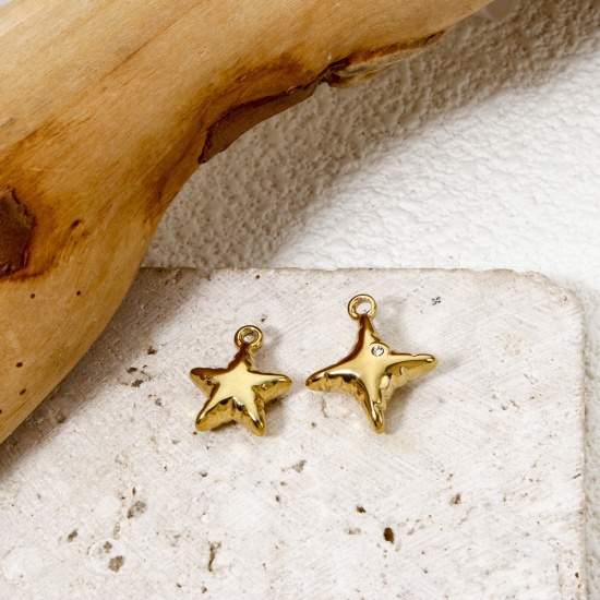 Picture of Eco-friendly PVD Vacuum Plating 304 Stainless Steel Galaxy Charms 18K Real Gold Plated Star 3D