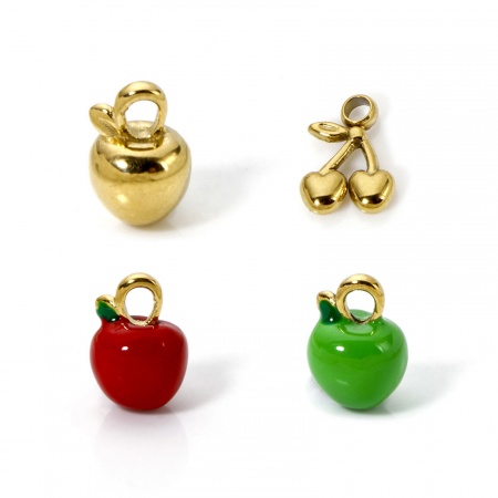 1 Unidad Recubrimiento al Vacío PVD Ecológico 304 Acero Inoxidable Colgantes Manzana 18K Oro Real Chapado Multicolor Esmalte