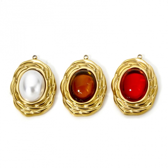 Picture of Eco-friendly PVD Vacuum Plating 304 Stainless Steel Charms 18K Real Gold Plated Multicolor Oval 3.1cm x 2.2cm