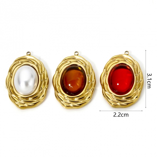 Picture of Eco-friendly PVD Vacuum Plating 304 Stainless Steel Charms 18K Real Gold Plated Multicolor Oval 3.1cm x 2.2cm