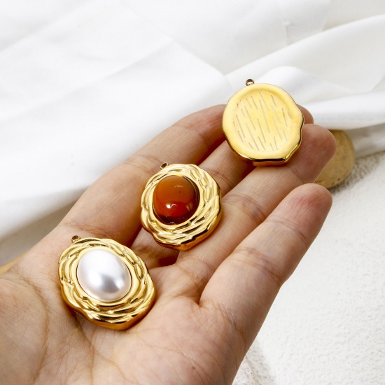 Picture of Eco-friendly PVD Vacuum Plating 304 Stainless Steel Charms 18K Real Gold Plated Multicolor Oval 3.1cm x 2.2cm