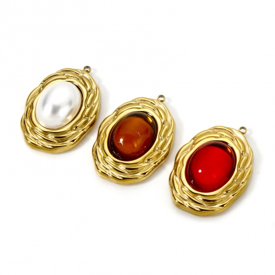 Picture of Eco-friendly PVD Vacuum Plating 304 Stainless Steel Charms 18K Real Gold Plated Multicolor Oval 3.1cm x 2.2cm