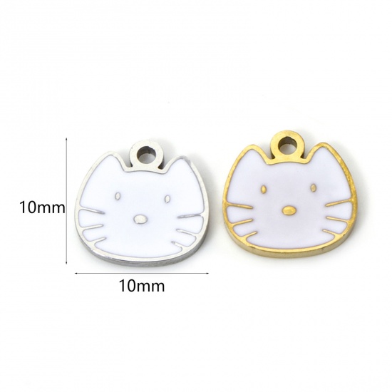Bild von Umweltfreundliche PVD-Vakuumbeschichtung 304 Edelstahl Charms Katze Bunt Emaille 10mm x 10mm