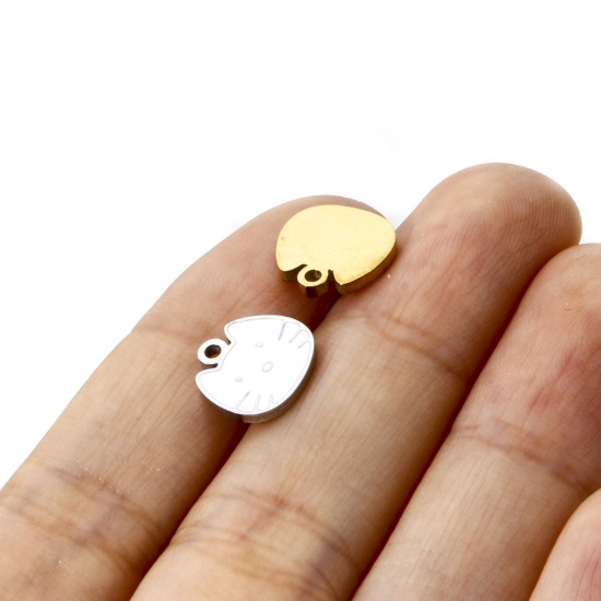 Bild von Umweltfreundliche PVD-Vakuumbeschichtung 304 Edelstahl Charms Katze Bunt Emaille 10mm x 10mm