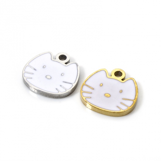 Bild von Umweltfreundliche PVD-Vakuumbeschichtung 304 Edelstahl Charms Katze Bunt Emaille 10mm x 10mm