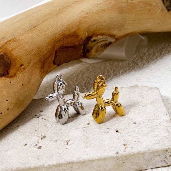 Bild von Umweltfreundliche PVD-Vakuumbeschichtung 304 Edelstahl Charms Hund Bunt 3D 21mm x 15mm