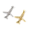 Picture of Brass Transport Charm Pendant Multicolor Airplane Micro Pave Clear Cubic Zirconia 29mm x 21mm