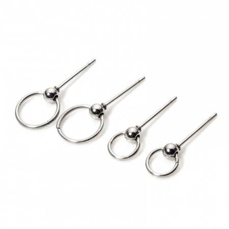 6 PCs 304 Stainless Steel Ear Post Stud Earring With Loop Connector Accessories Round Silver Tone Post/ Wire Size: (21 gauge)