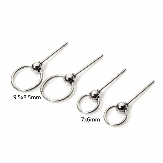 Picture of 6 PCs 304 Stainless Steel Ear Post Stud Earring With Loop Connector Accessories Round Silver Tone Post/ Wire Size: (21 gauge)