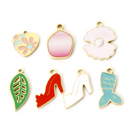 1 Piece Eco-friendly PVD Vacuum Plating 304 Stainless Steel Charms 18K Gold Plated Enamel