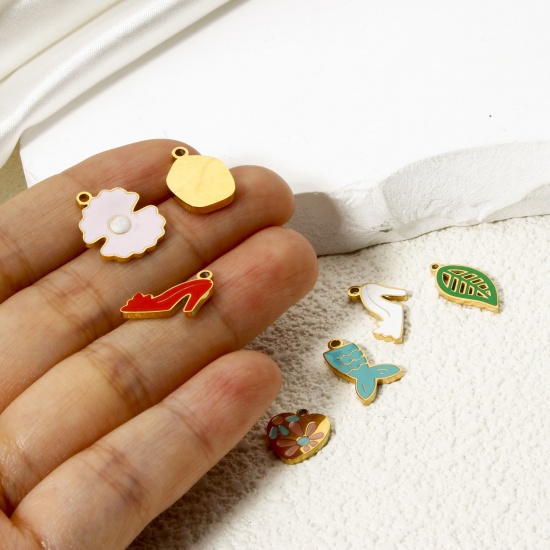 Picture of 1 Piece Eco-friendly PVD Vacuum Plating 304 Stainless Steel Charms 18K Gold Plated Enamel