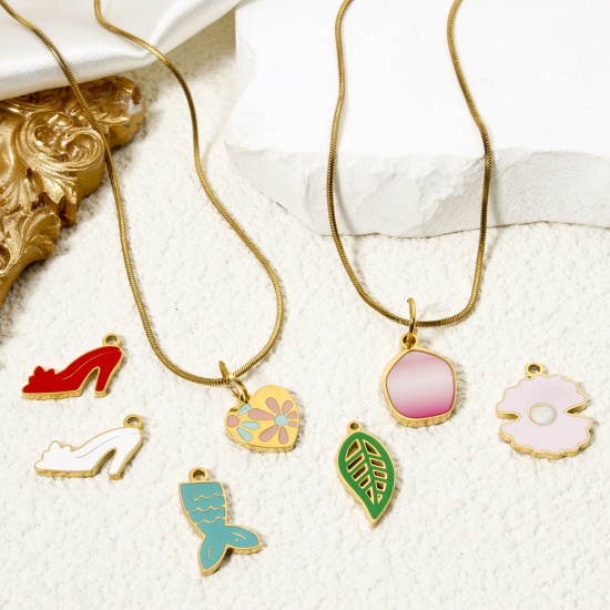 Picture of 1 Piece Eco-friendly PVD Vacuum Plating 304 Stainless Steel Charms 18K Gold Plated Enamel