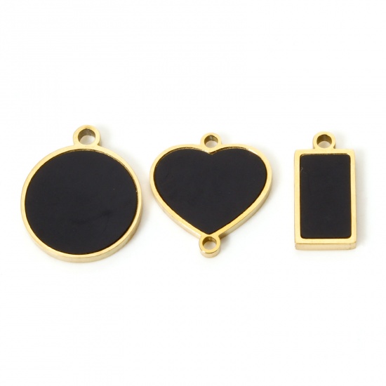 Picture of Vacuum Plating 304 Stainless Steel & Natural Shell Charms 18K Gold Plated Black Geometric