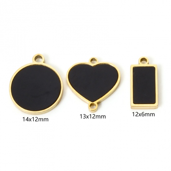 Picture of Vacuum Plating 304 Stainless Steel & Natural Shell Charms 18K Gold Plated Black Geometric