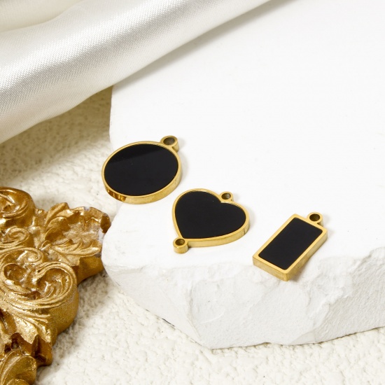 Picture of Vacuum Plating 304 Stainless Steel & Natural Shell Charms 18K Gold Plated Black Geometric