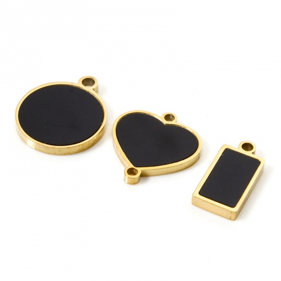 Picture of Vacuum Plating 304 Stainless Steel & Natural Shell Charms 18K Gold Plated Black Geometric