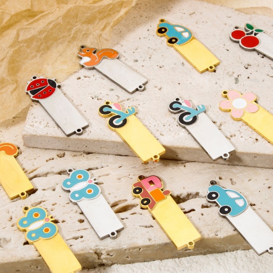 Picture of 1 Piece 304 Stainless Steel Blank Stamping Tags Connectors Charms Pendants Rectangle Enamel 3.1cm x 1cm