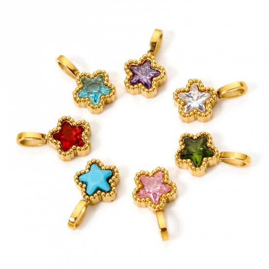 Picture of 2 PCs Eco-friendly PVD Vacuum Plating 304 Stainless Steel Galaxy Charms 18K Gold Plated Pentagram Star 14mm x 8.5mm