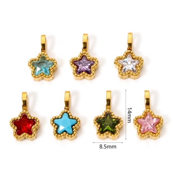 Picture of 2 PCs Eco-friendly PVD Vacuum Plating 304 Stainless Steel Galaxy Charms 18K Gold Plated Pentagram Star 14mm x 8.5mm