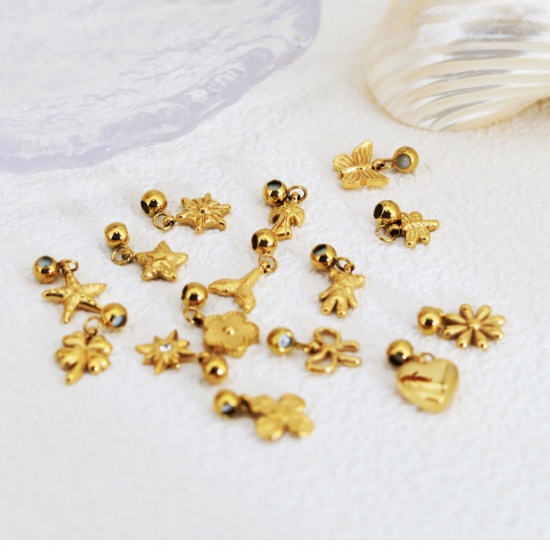 Picture of Eco-friendly PVD Vacuum Plating 304 Stainless Steel Slider Bead Charm Pendant 18K Gold Plated