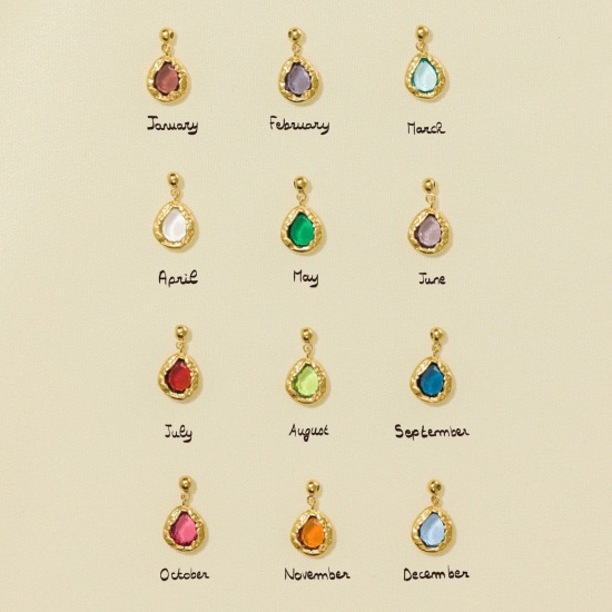 Picture of 1 Piece Eco-friendly PVD Vacuum Plating 304 Stainless Steel Birthstone Charms 18K Gold Plated Swipeable 17mm x 8mm